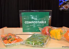 New compostable packaging from Crawford. It’s a cellulose-based film that is 100% compostable, and so is the tray. It is offered for both top seal and flow wrap.